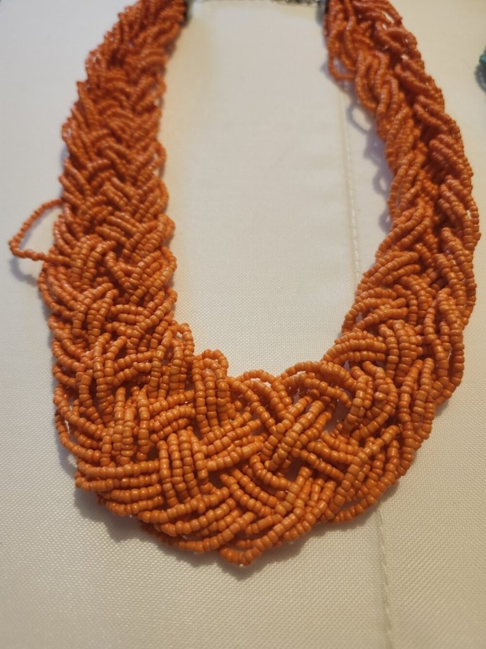 Lot of 2 Bold Statement Necklaces Braided Beads Orange Turquoise - Picture 6 of 6